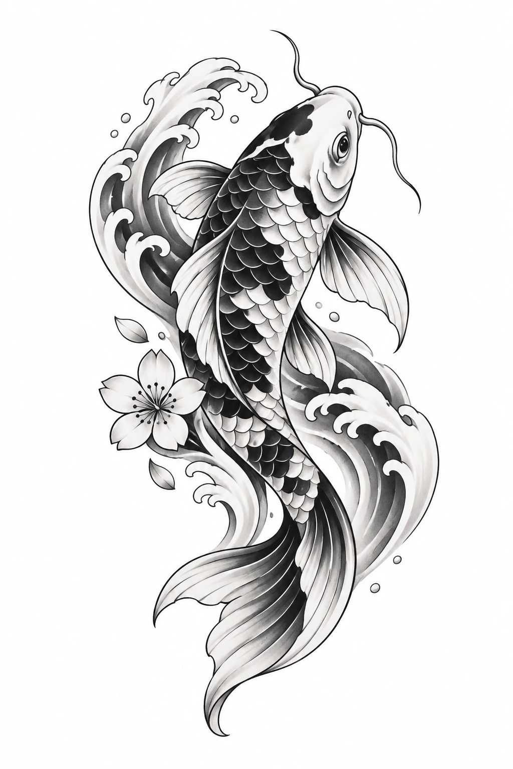 Flowing Koi tattoo design on a white background